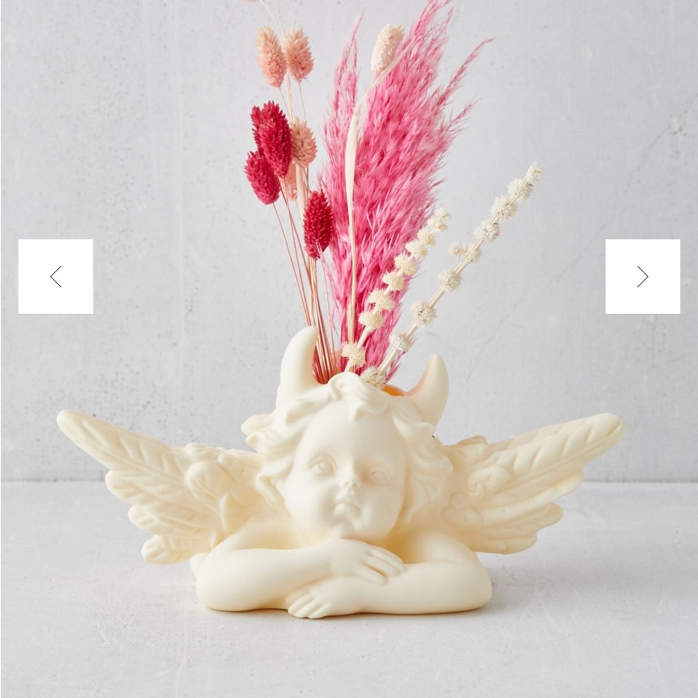 Boys Lie cherub with devil horns vase - soft romantic goth subtle ivory HTF rare